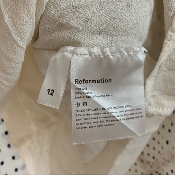 Reformation Womens Alcott short sleeve mini dress white black polka dot 12 - Picture 8 of 11